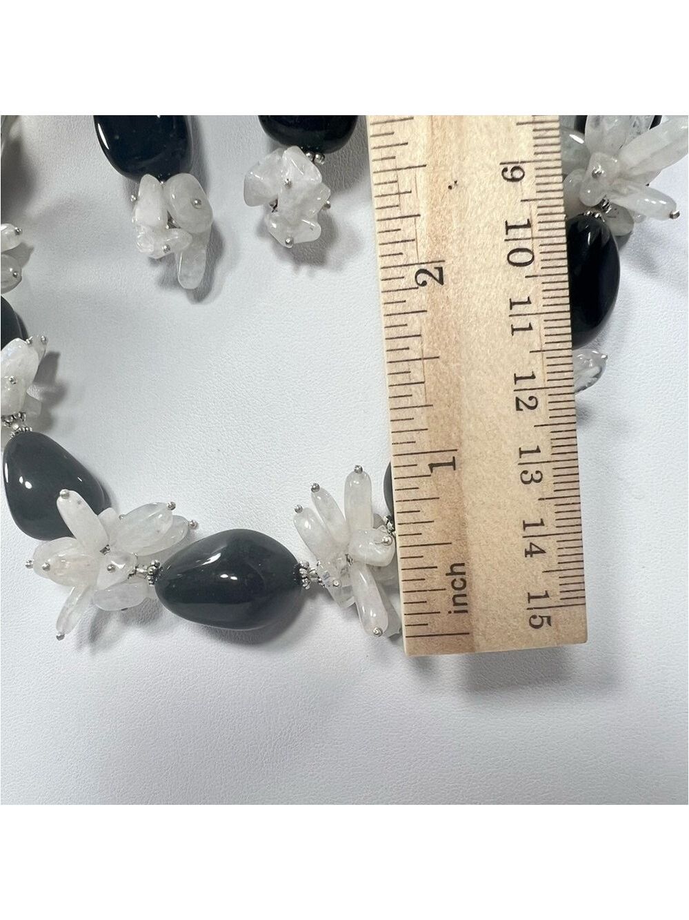 Silver Sheen Obsidian & Moonstone 925 Chunky Beaded Gemstone Necklace & Earrings - Picture 6 of 9